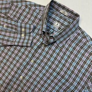 Peter Millar Mens Large Plaid Button Down Shirt Long Sleeve 100 Cotton Casual